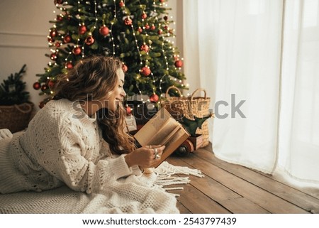 Similar – Image, Stock Photo Woman reading book near candles