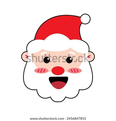 Image of a cartoon Santa Claus face with a red hat, white beard and flushed cheeks