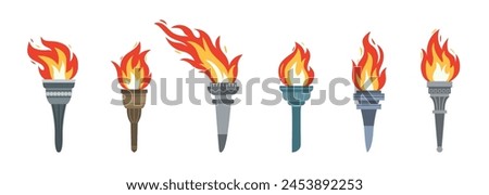 Vector burning flame torches set icons isolated on white background. Sport flat style games victory symbols collections. Winner abstract sign.