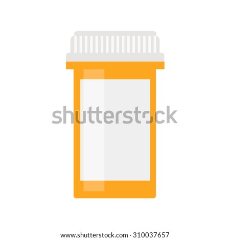 Pill bottle isolated icon on white background. Pill bottle for capsules. Medical container. Flat style vector illustration. 