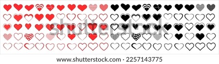 Set of Like and Heart icons. Live stream video, chat, likes. Social nets like red heart web buttons isolated on white background. Vector illustaration.