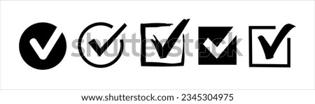 Check Mark collection. Check Mark black vector icons in a row, isolated on white background.