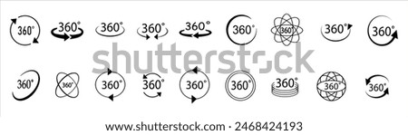 360 degrees vector icon set. Round signs with arrows rotation to 360 degrees.Vector illustration.	
