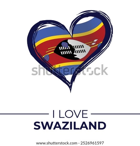 I Love Swaziland Banner with Flag in Heart. Swaziland love Emblem Isolated on White Background. Vector, Illustration, Isolated, Love, Background.