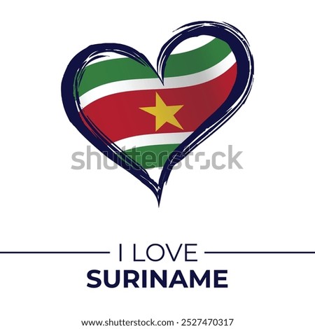 I Love Suriname Banner with Flag in Heart. Suriname love Emblem Isolated on White Background. Vector, Illustration, Isolated, Love, Background.