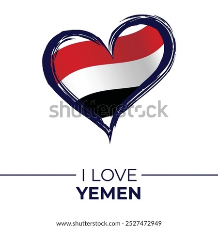 I Love Yemen Banner with Flag in Heart. Yemen love Emblem Isolated on White Background. Vector, Illustration, Isolated, Love, Background.