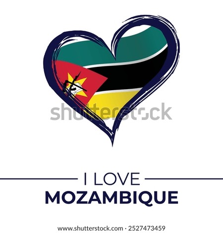 I Love Mozambique Banner with Flag in Heart. Mozambique love Emblem Isolated on White Background. Vector, Illustration, Isolated, Love, Background.