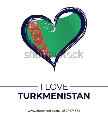 I Love Turkmenistan Banner with Flag in Heart. Turkmenistan love Emblem Isolated on White Background. Vector, Illustration, Isolated, Love, Background.