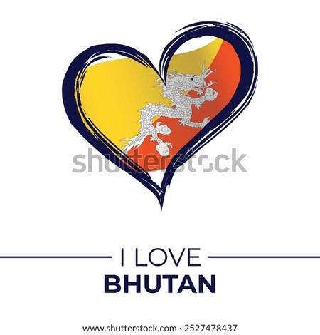 I Love Bhutan Banner with Flag in Heart. Bhutan love Emblem Isolated on White Background. Vector, Illustration, Isolated, Love, Background.