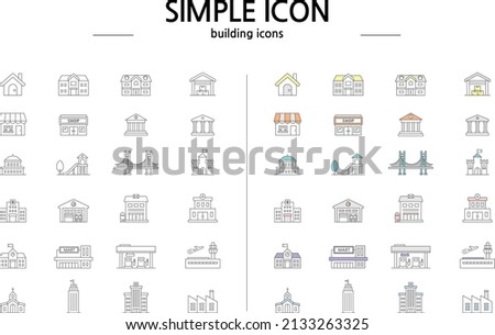 simple building line icon set