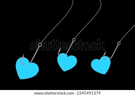 Vector illustration of a fish hook with hooked hearts on them, catch love