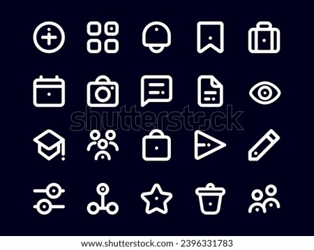 User Interface Icon Pack Outline Dark Mode Style. Material Icon Collection, Perfect for Websites, Landing Pages, Mobile Apps, and Presentations. Suitable for UI UX.