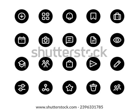 User Interface Icon Pack Circular Outline Style. Material Icon Collection, Perfect for Websites, Landing Pages, Mobile Apps, and Presentations. Suitable for UI UX.