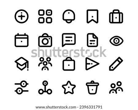 User Interface Icon Pack Outline Style. Material Icon Collection, Perfect for Websites, Landing Pages, Mobile Apps, and Presentations. Suitable for UI UX.