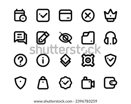 User Interface Icon Pack Outline Style. Material Icon Set Collection, Perfect for Websites, Landing Pages, Mobile Apps, and Presentations. Suitable for UI UX.