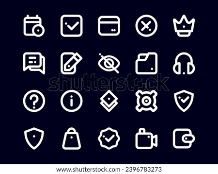 User Interface Icon Pack Outline Dark Mode Style. Material Icon Set Collection, Perfect for Websites, Landing Pages, Mobile Apps, and Presentations. Suitable for UI UX.