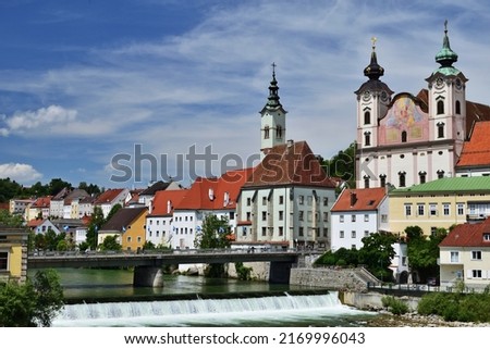 Downtown Steyr at the meeting of rivers Steyr and Enns Photo stock © 