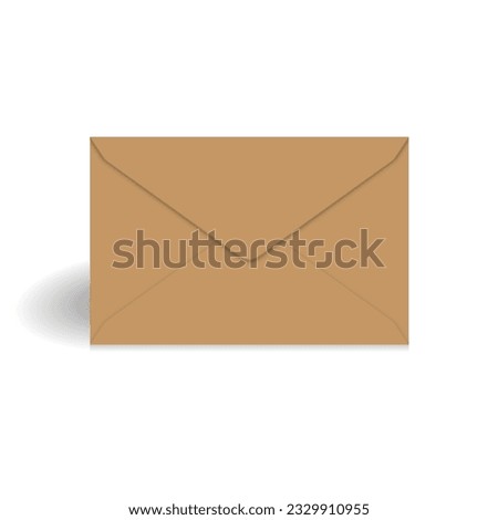 Kraft paper closed envelope mockup template. Isolated on white background with shadow. Ready to use for your design or business. Vector illustration.