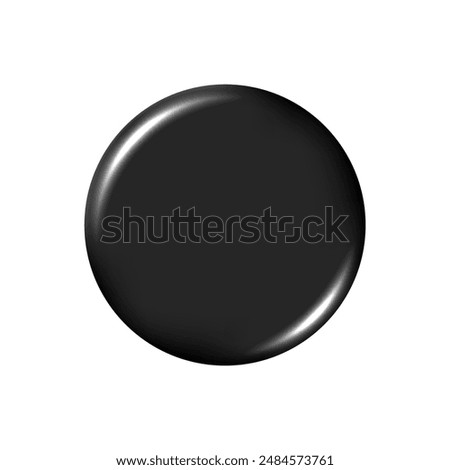 Black badge mockup. Isolated round badge button brooch. Realistic black blank glossy round button badge pin. Vector illustration.