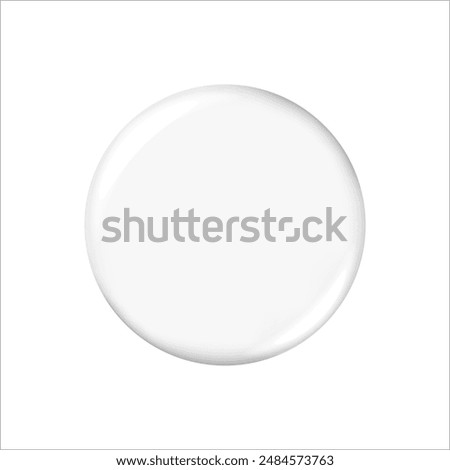 White badge mockup. Isolated round badge button brooch. Realistic white blank glossy round button badge pin. Vector illustration.