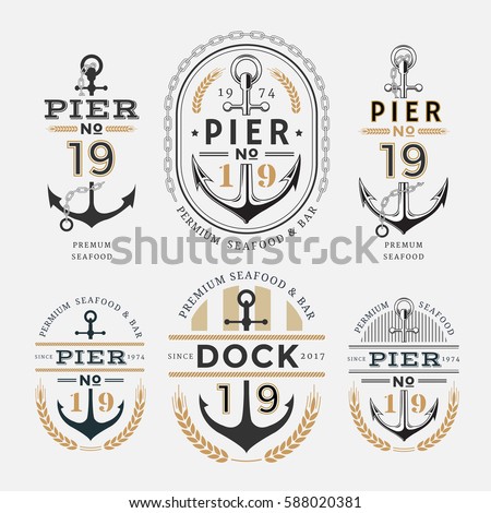 Nautical Label Anchor No 19 set in Gold and Black Colour, Premium Seafood Labe