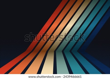 Simple abstract perspective 1970s rainbow line background design. Futuristic retro style concept with colorful vertical lines. Vector illustration