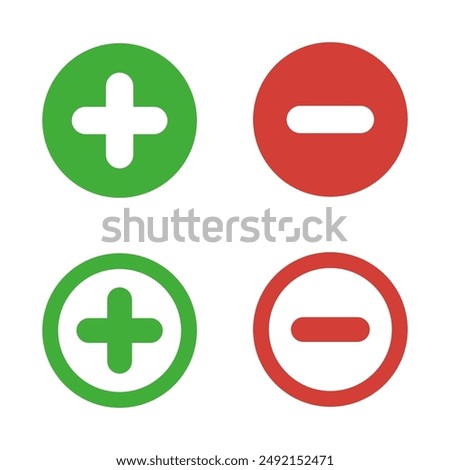 Icon collection of plus, minus. Set of isolated add, subtract buttons. Flat, simple, line, modern symbol design for web, app, and UI. Vector illustration