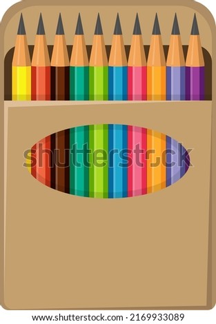 ten colored pencils in box 