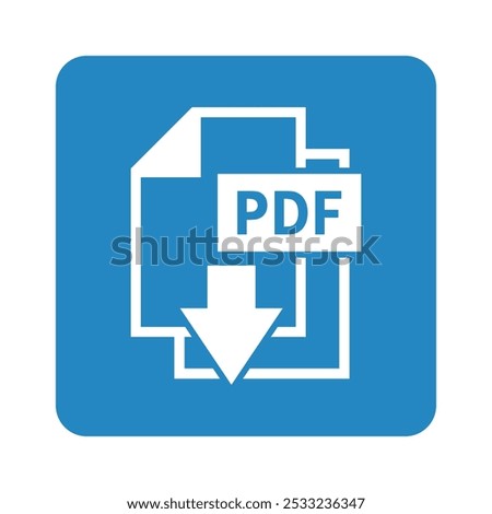 white PDF download icon on blue background