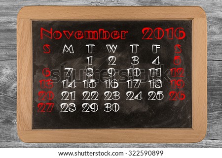 NOVEMBER Month 2016 Calendar On Blackboard