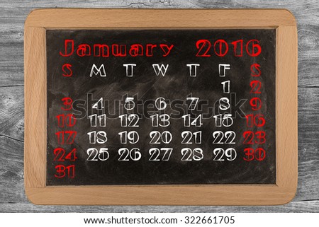 January Month 2016 Calendar On Blackboard