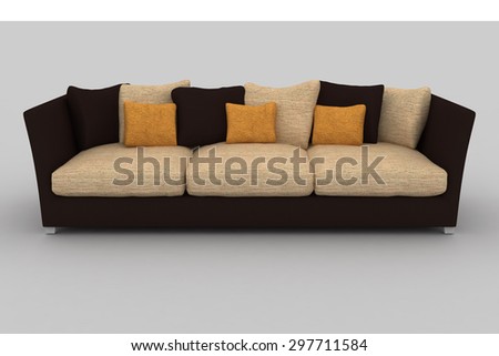 isolated brown beige sofa with pillows.