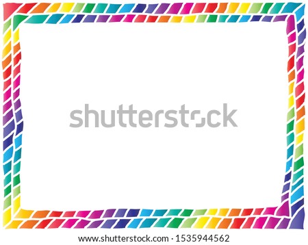 colorful photo frame consists of two lines of tiles arranged in diagonal way in bright rainbow colors