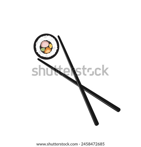 Chopsticks, holding sushi rolls. snack concept, sushi, exotic food, sushi restaurant, seafood. isolated on white background. flat style trend modern design vector illustration