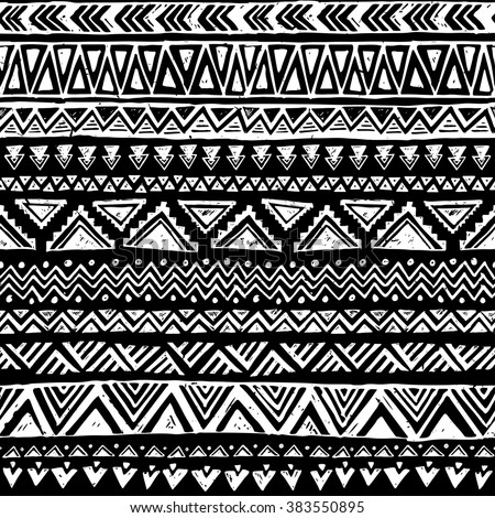 Black and white tribal doodle vector seamless pattern aztec abstract geometric art print ethnic Black and white tribal doodle vector seamless pattern aztec abstract geometric art print ethnic
