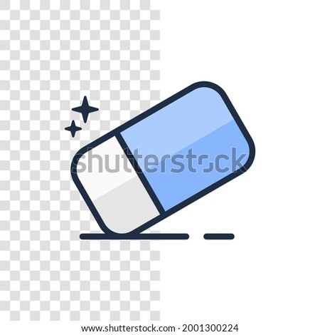 Outlined Blue Eraser Icon Isolated On Half White And Transparent Background. Rubber Cartoon Style
