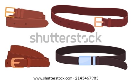Set of men and women belts. Clothing elements stylish accessories. Vector illustration on a white background. Stockfoto © 