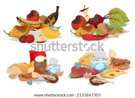 Set of vegetables fruits rotting products. Composting food. Perishable products. Vector illustration on a white background ストックフォト © 