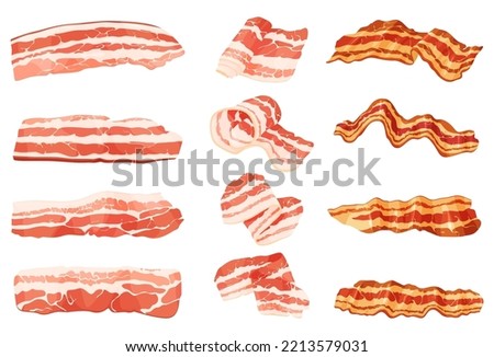 Chopped pieces of bacon. Delicious juicy pork. Vector illustration