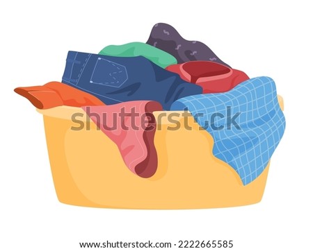 Dirty clothes in laundry baskets. A messy pile of dirty laundry. Vector illustration