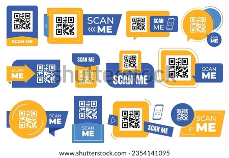 Advertising symbols with QR code, barcode. Quick transition to the site or the required information using a smartphone. Vector illustration