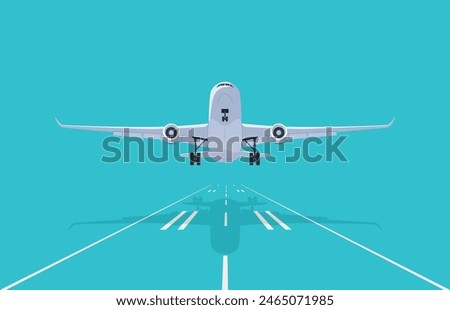 Airplanes on the runway, front view. Passenger and cargo air transport. Travel concept. Fast intercity flight. Vector illustration