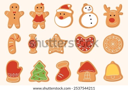 Festive Christmas cookies. Delicious, beautiful pastries in Christmas style. A wonderful sweet pastry for the festive table. Vector illustration