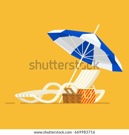 Vacation and travel concept. Beach umbrella, beach chair.