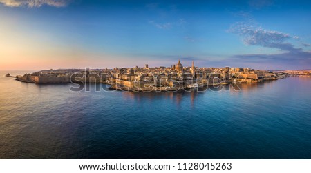 Similar – Image, Stock Photo Panoramic view of Valletta Skyline at beautiful sunset from Sliema with churches of Our Lady of Mount Carmel and St. Paul’s Anglican Pro-Cathedral, Valletta, Capital city of Malta