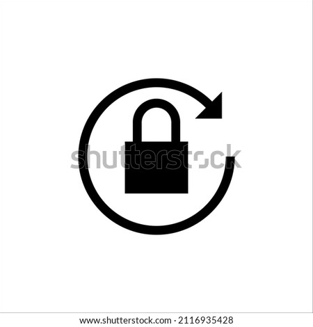 Black round lock reload icon, simple secure key protection flat design vector illustration on white background