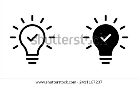 black bulb with checkmark like quick tip icon. flat stroke linear simple trend modern efficiency logotype design element isolated on white background.