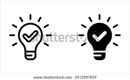 black bulb with checkmark like quick tip icon. flat stroke linear simple trend modern efficiency logotype design element isolated on white background.