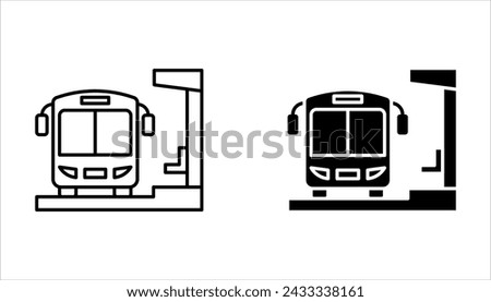 Bus stop icon set. Wait for public transport on white background