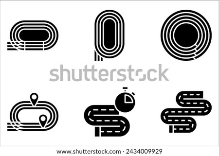 Running track field icon set. Illustration of big stadium have running track on white background